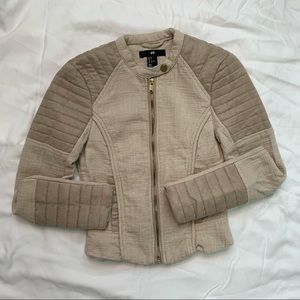 H&M Women Size 2 Beige Knit Fitted Moto Jacket